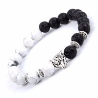 Bracelets de charme Tête léopard Bangels pour femmes Lava Naturel Lava White Howlite Perles Bercel Bangle Hommes Bijoux Cadeau Pulseras Mujer