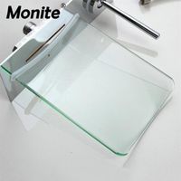 ONLY Glass Plate Wall Mounted Waterfall Glass Spout Bathroom Bathtub Faucet Spray13326