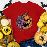 T-shirt femminile femminile Halloween Stampa o collo corto top a maniche per camicetta magliette per camicie viola per donne