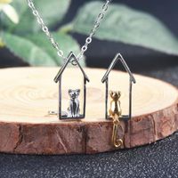 Pendant Necklaces Retro Exquisite Cute Kitten Sitting On The Window Sill Two-color Geometric Jewelry Ladies Engagement Wedding NecklacePenda