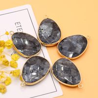 Charms de piedra natural obsidiana forma ovalada dorada de oro tamaño 2.3x3.8 cm para collares colgantes gargantillas accesorios de accesorios