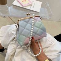 2021 Nova Moda PU Couro Mulheres Crossbody Bags Chain Pearl Bandbag Mini Feminino Saco De Ombro Designer Shopper Bolsa Y220401