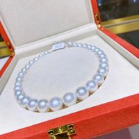Cadenas enormes elegantes Natural South South South White Round Pearl Collar Collar Mujeres Joyas Chainschains