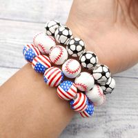 Bangle Wood Beaded Baseball Bracelets Bangles For Women Stretchy Wooden Beads American Flag Volleyball Tennis Sport Mom GiftsBangle