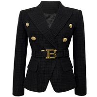 Женские костюмы Blazers S-5xl2022 Весна и осенняя мода Высококачественный маленький костюм B Домашний лев Краткая черная белая жаккарда