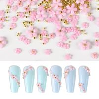 Nail Art Decorations Acrylic Pink Flower Design Charm Rhinestonse Mixed Metal Beads For Manicure Gel Polish RK140134Nail