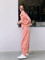 Pantalones de dos piezas de dos piezas Traje de moda rosa de moda para mujeres Manija larga de seno pantalones rectos Sports Deportes de dos piezas '