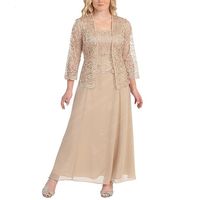 Elegant Champagne Mother of the Bride Dresses With Jacket Ankle Length Lace Chiffon Plus Size Wedding Guest Dress Evening Gowns pu299a