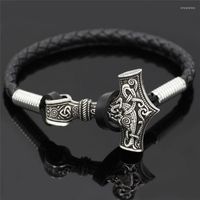 Bracelets Charmets Viking de cuero negro Pulsera de cuerda