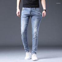 Spring And Summer 2022 Micro Elastic Ordinary Leisure Blue Youth Pants Middle Waist Cotton Jeans Men's