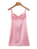 Lässige Kleider 2022 Frauen Mode Rückenless Spitzenverkleidung Schlinge rosa sexy Kleid Romantische Damen Satin Kurzer Sommer Robecasual