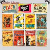 Vintage Beach Sign Surfing Time Metal Sign Hawaii Summer Aloha Wall Stickers Life Is Good At Beach Art Painting Home Deco