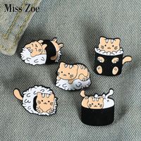 Hushållens diverse katt sushi ris boll emalj stift anpassade söta djur japanska livsmedel brosch lapel badge väska tecknad smycken gåva till barn vän