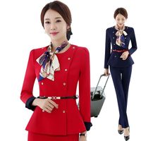 Two Piece Dress Formal Ladies Red Blazer Women Business Suits With Sets Work Wear Office Uniform Dark Blue 2-piece Large Size Skirt Jacket S