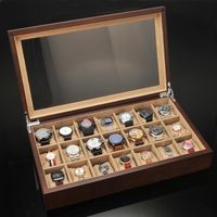 Watch Boxes & Cases 21 Grids Home Wooden Storage Box Case For Watches Men Gift With Glass Top