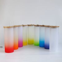 17Oz Sublimation Glas Skinny Tumbler Leerer Mattbrille Wasserflasche Farben Druck Tumbler mit Bambusdeckel Stroh von Meer GCA13131