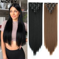 Costume Accessories Synthetic Black Long Straight Hair Extension 16 Clips In Heat Resistant Hairpiece 7Pcs Set 24 Inches blonde For Women