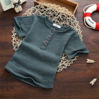 Cotton Baby Boy Girl Summer T Shirts New Toddler Comfortable Tops Tee Children Clothing Kids Button 90-140CM Height 2602 T2