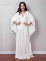 2022 Solid V-neck Batwing Sleeve Plus Size Loose Maxi Dress For Women Summer Beach Wear Kaftan Long Bathing Suit Cover Up Q1306 AA220325