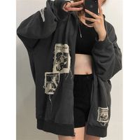 Emo Women Alt Punk Capk Zip Up Grounge Jacket Estética Vintage Sweatshirt Harajuku Graffiti Y2k Zipper Clother 220725
