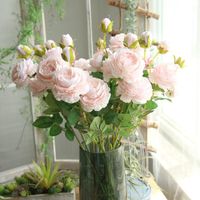 Fleurs décoratives couronnes simulées pivoine rose bouquet mariage célébration salon de plancher décoration sèche fausse bande de fleur