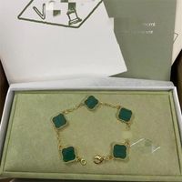 Jóias de colar de trevo de quatro folhas Conjunto de jóias de jóias Pingente Bracelete dourado Mãe de colar de flores verde de pérola Link Chain Womens com caixa