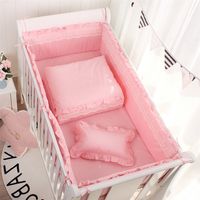 5 adet Set Pembe Prenses Bebek Cot Tamponlar Katı Renk Pamuk Dantel Beyaz Gri Bebek Beşik Yatak Evrensel Çocuk Odası Dekorasyonu 220425