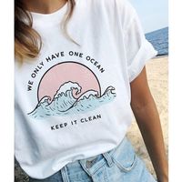 We Only Have Tops One Ocean Keep It Clean Colored Print T-shirt Fashion Women Graphic Eco Tee Shirt Top Summer