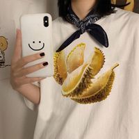 Camisetas para hombres Top 2022 100% algodón Durian Fun estampado Camiseta de manga corta All-Match redondeando cuello redondo transpirable Tmen blanco de media manga '