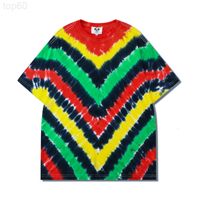 Men&#039;s T-Shirts designer Xiachao casual Street loose T-shirt 220g cotton hand tie dyed watermelon stripe short sleeve t-shirt men C3RY