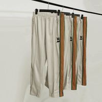 Moda Instytut Styl Motyl Haftowane Side Striped Wstążki Ludowe Spodnie nóg Mężczyźni