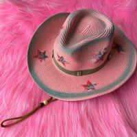 Berets Pink Star Cowgirl Hat Summer Western Style For Women Girl Vintage Sunscreen Beach Straw Cap Cute Costume Cosplay Party Dress UpBerets