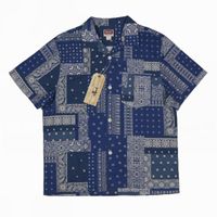 Camisas casuales para hombres Bob Dong Indigo Paisley Campamento Vintage Totem Cotton Flax Camisa hawaiana