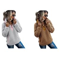 Women's Sweaters Kf-2 Pcs Teddy Fleece Pullover Half Zipper Sherpa Tops Female Warm Coat Sweaters, M Size Gray & L Camel