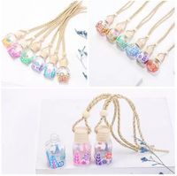 15 Colors Car Perfume Bottle Diffusers Empty Printed Flower Essential Oil Diffuser Ornaments Air Freshener Pendants Perfumes Glass Bottles T0620