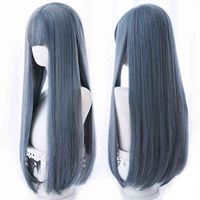 Houyan Wigs retas longas Lady cinza azul resistente à peruca sintética Party Cosplay Party Natural Wig J220606