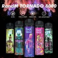 100%original Randm Tornado 8000 Puffs E Kit de dispositivo de cigarro preenchido preenchimento de vagem descartável bobina de malha 20 bateria recarregável colorida
