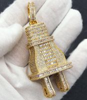 المخاخات الكاملة الرغيف الفرنسي المستديرة 5A Zirconia cz Iced Out Bling Gold Color Plug Hip Hop Necklace for Menchokers