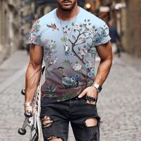 Erkek Tişörtler 2022 Çiçek, Kuş ve Bitki İllüstrasyon T-Shirt Komik Tişört Yaz Moda Tshirt 3d Gömlek Erkek Giyim Üst Tees