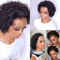 NXY Perücken kurzes menschliches Haar lockiges Pixie geschnitten 13x1 transparente Spitze vorgelegt für Frauen