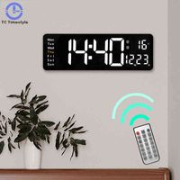 Large Digital Wall Clock Temperature Date Electronic Clock with Backlight Wall-mounted Remote Control Large Display Wall Clock H220414