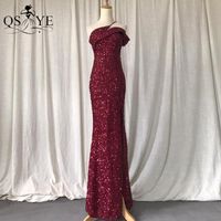 Party Dresses Burgundy Evening One Shoulder Sequin Mermaid Prom Gown Glitter Long Formal Women Sexy Split Deep Red DressParty
