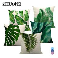 Cushion Decorative Pillow Cushion Cover 45x45cm Monstera Palm Banana Leaf Printed Decoration Plant Pattern Linen Pillowcase For Living RoomC