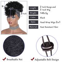 Nxy peruki włosy syntetyczny cosplay energiczny kręcony opaska na głowę krótka czarna perwertowa z grzywką afro puff dla kobiet opakowanie na głowę 220225