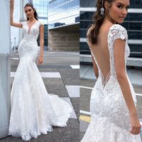 Romantic V Neck Illusion Backless Mermaid Wedding Dress 2022 Gorgeous Appliques Court Train Lace Wedding Gown Customized Size