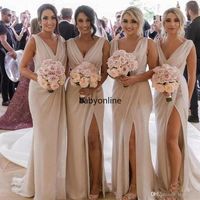 2020 Elegant V Neck Cheap Country Bridesmaid Dresses Plus Size Mermaid High Split Cheap Beach After Party Look Maid of Honors Wear2702