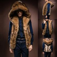 Coletes masculinos homens de inverno jaquetas moda machos com capuz de peles com capuz grosso e grosso coletes coletes com casaco sem mangas