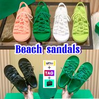 Modedesigner Gummi Schnüre-up Flat Beach Sandalen Damen Pantoffeln mit Og Box Lady Slides Luxus Low Heel Sommer Sandale Neueste Frauen Slipper Innenkupplungen