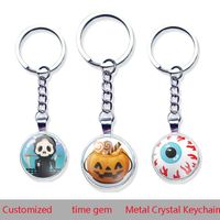 Party Favor Halloween Ghost Festival Skull Pumpkin Crystal Keychain Metal Ring Keyring Keychain Custom