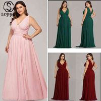 Skyyue Bridesmaid Dresses Sleeveless V-Neck Elegant Tank Vestido Largo Sirena Solid Floor-Length Robe Demoiselle D Honneur C434 220609